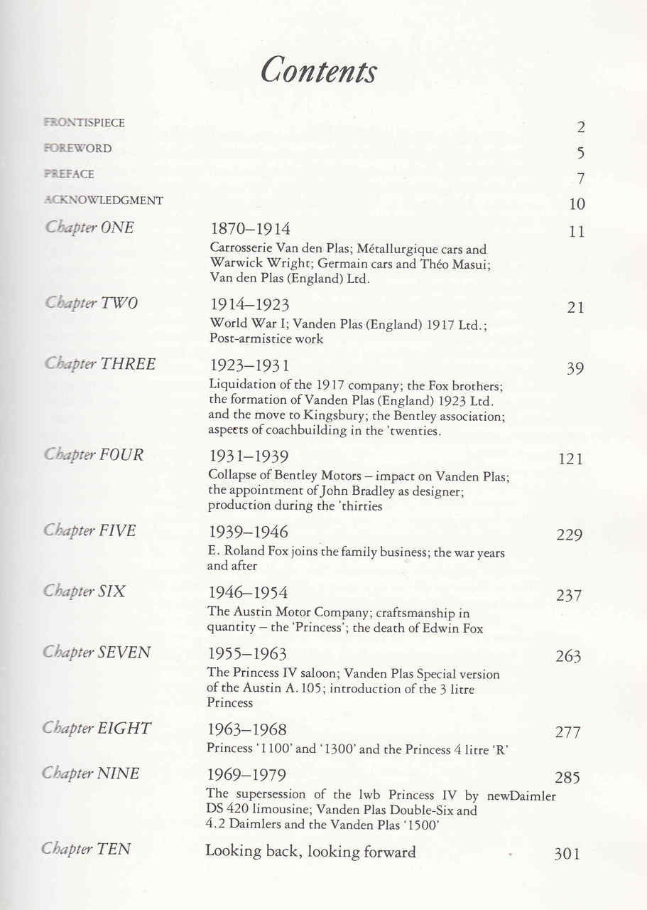 Book contents page with chapter headings and page numbers