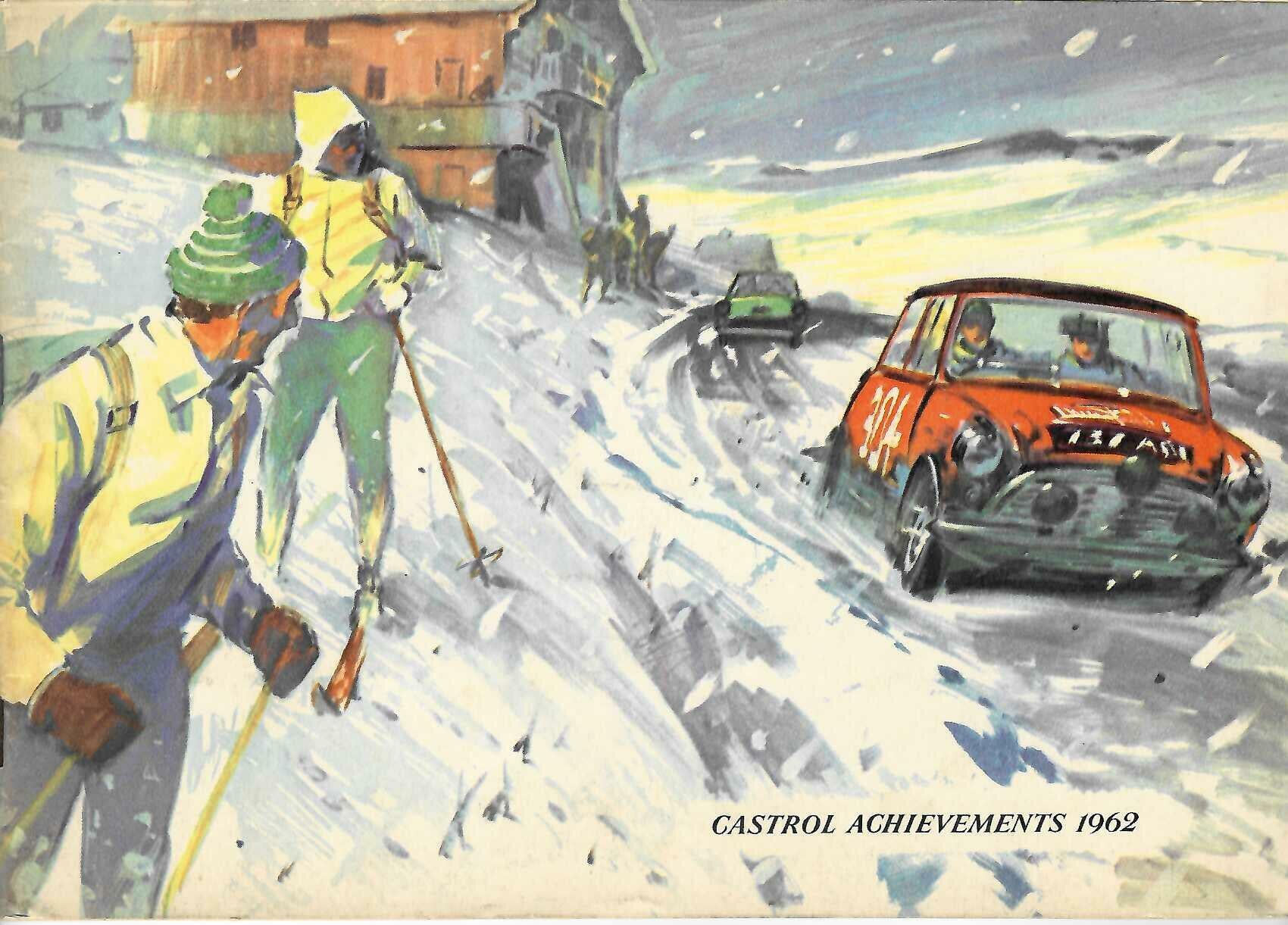 Motorsport yearbook cover illustration with racing cars on a snowy track