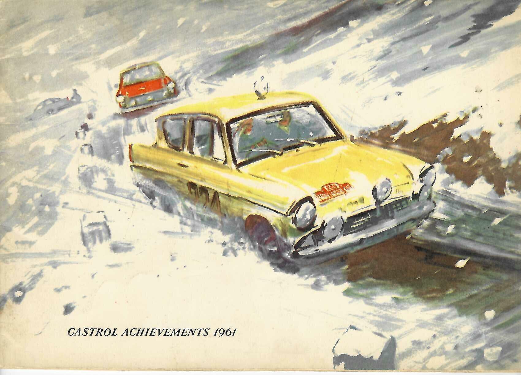 Vintage motorsport yearbook cover with yellow race car illustration and small title text