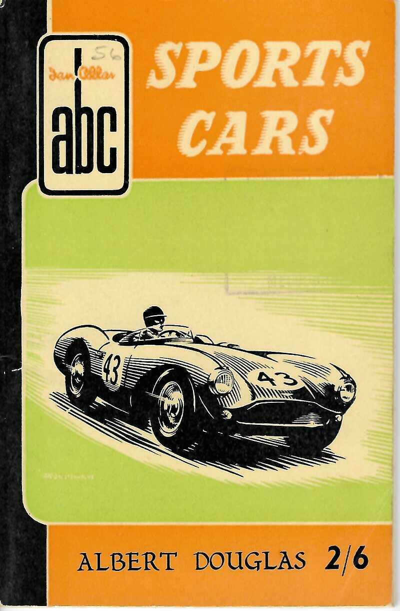 Vintage sports cars spotter guide book cover with car illustration and title text