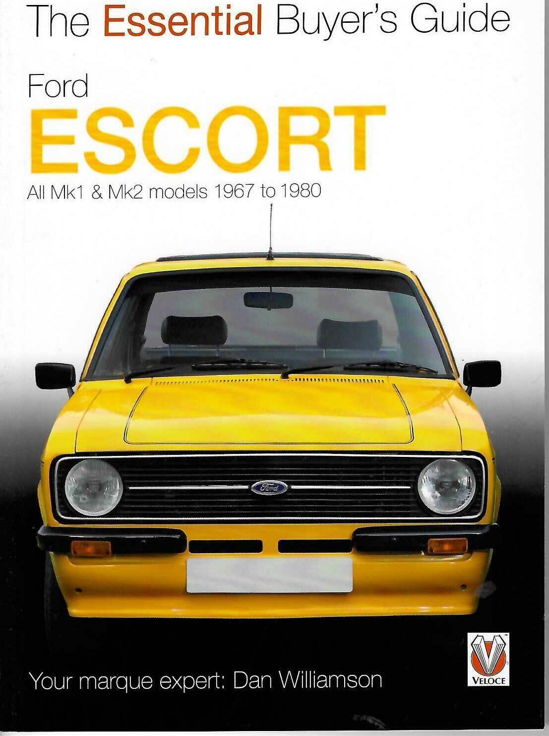 Ford Escort Mk1/Mk2 buyer's guide book, yellow cover with front car photo.