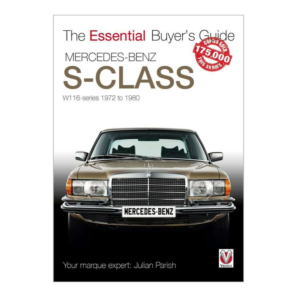 Mercedes-Benz S-Class W116 buyers guide book cover with front view car illustration