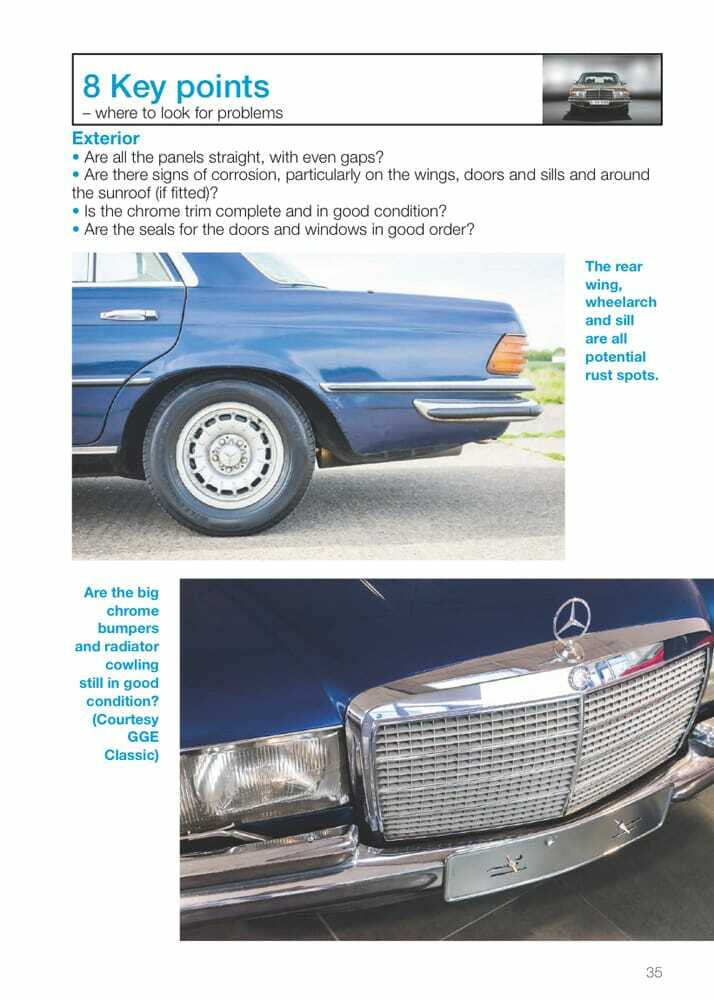 Key points page with blue sedan side photo and chrome front grille close-up