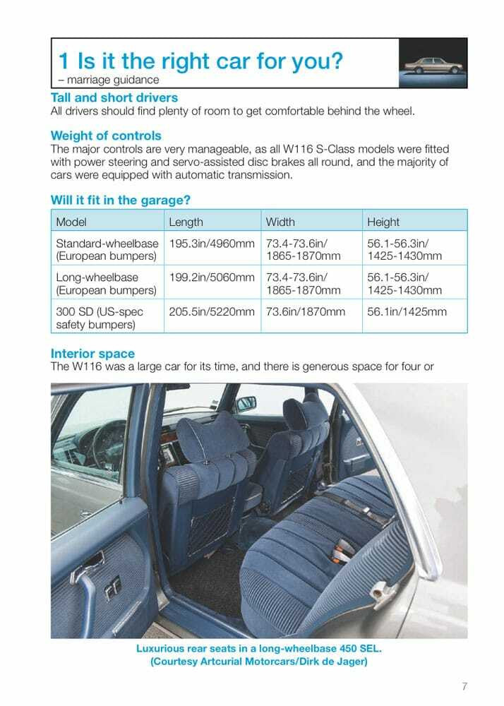 Guide page with chart layout and photo of blue sedan interior seating