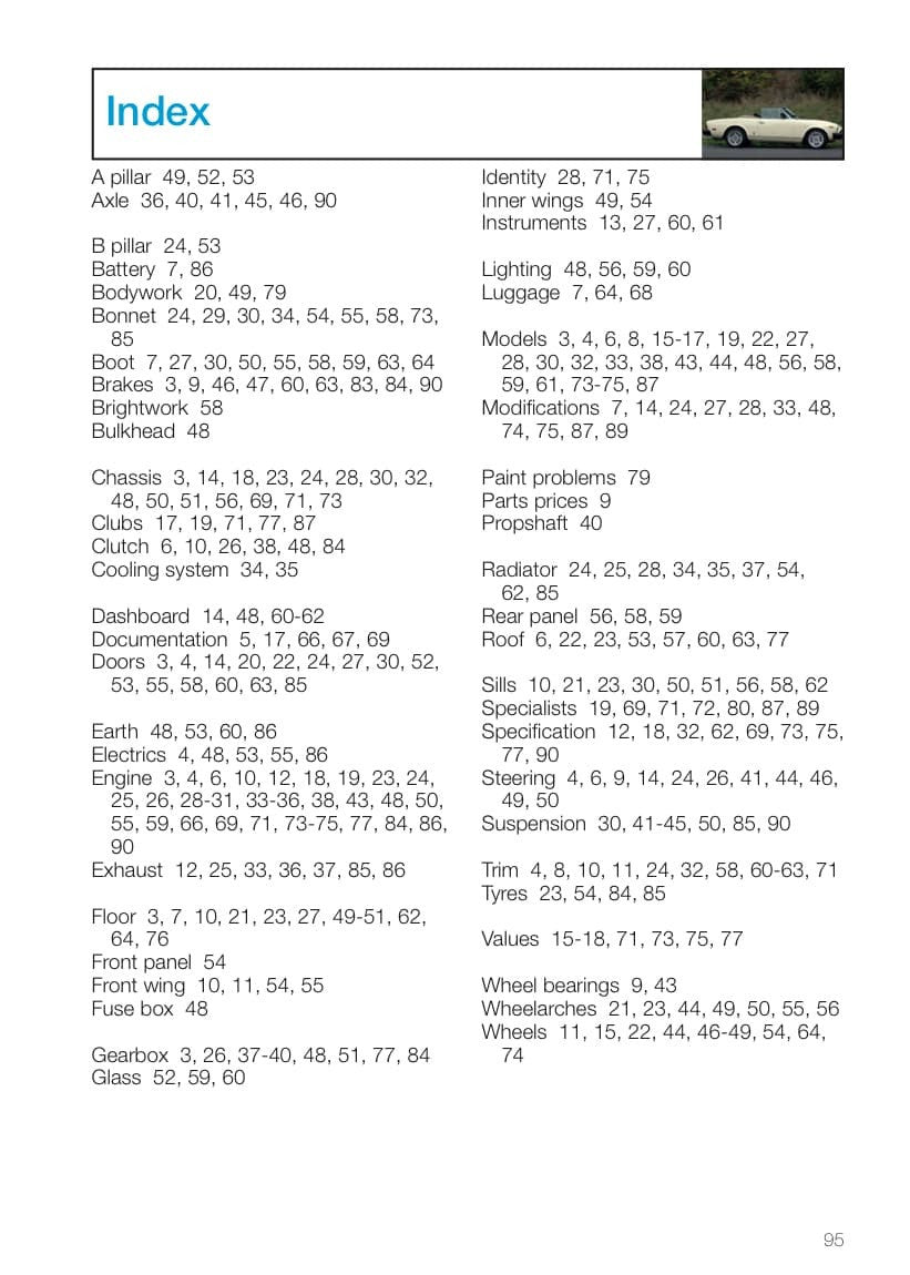 Book page titled “Index” listing categories and page numbers