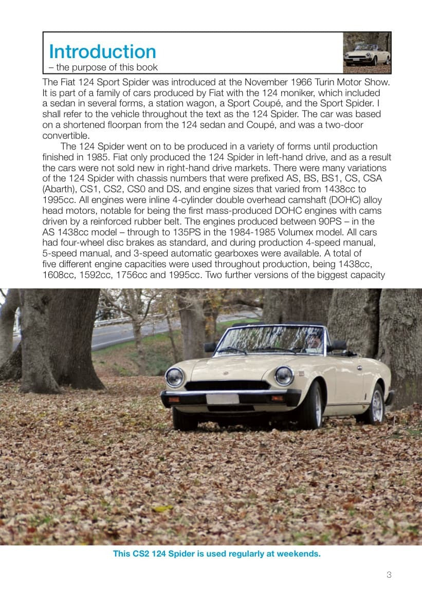 Classic light-colored convertible sports car on a book page, with “Introduction” heading