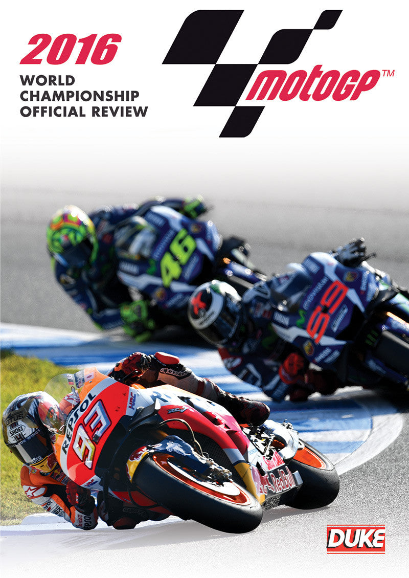 MotoGP 2016 World Championship official review DVD cover with racing bikes and logo