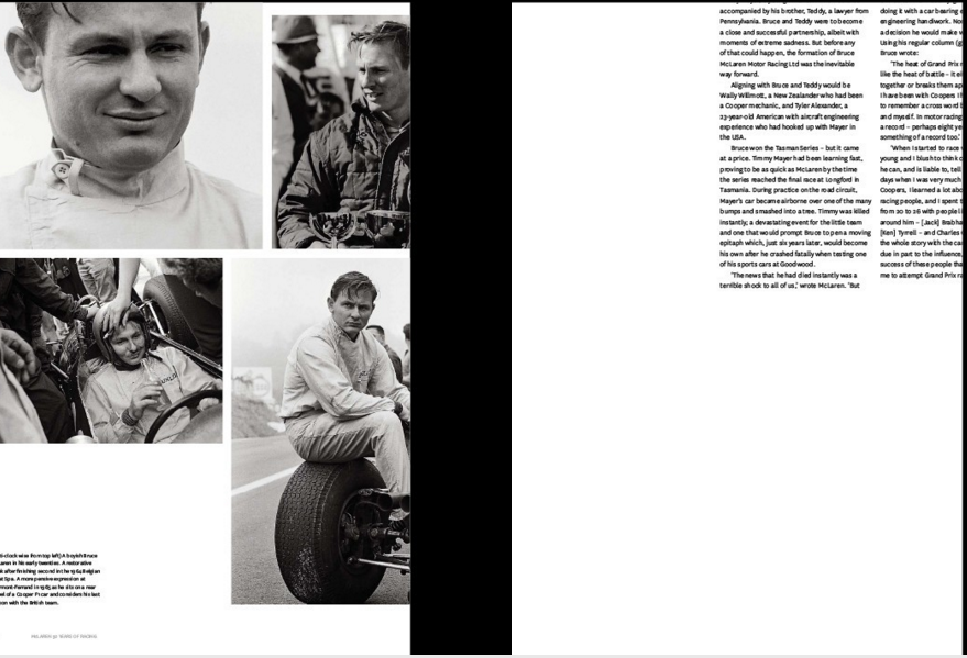 Book page collage with black-and-white portraits of racing drivers
