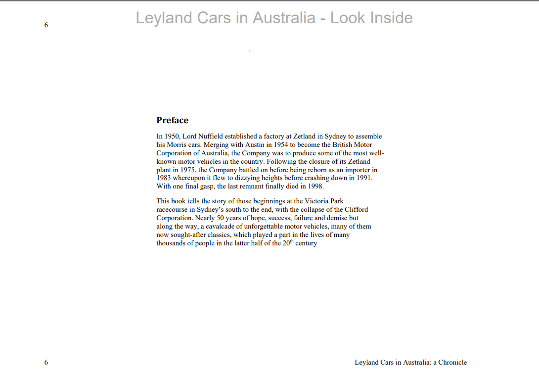 Leyland cars chronicle book preface page with paragraph text