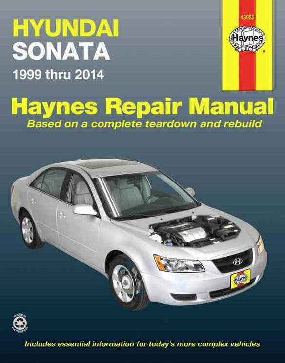 Automotive workshop manual book with Hyundai sedan and open hood engine illustration