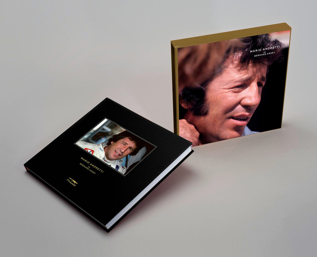 Black hardcover photo book with portrait cover in gold frame