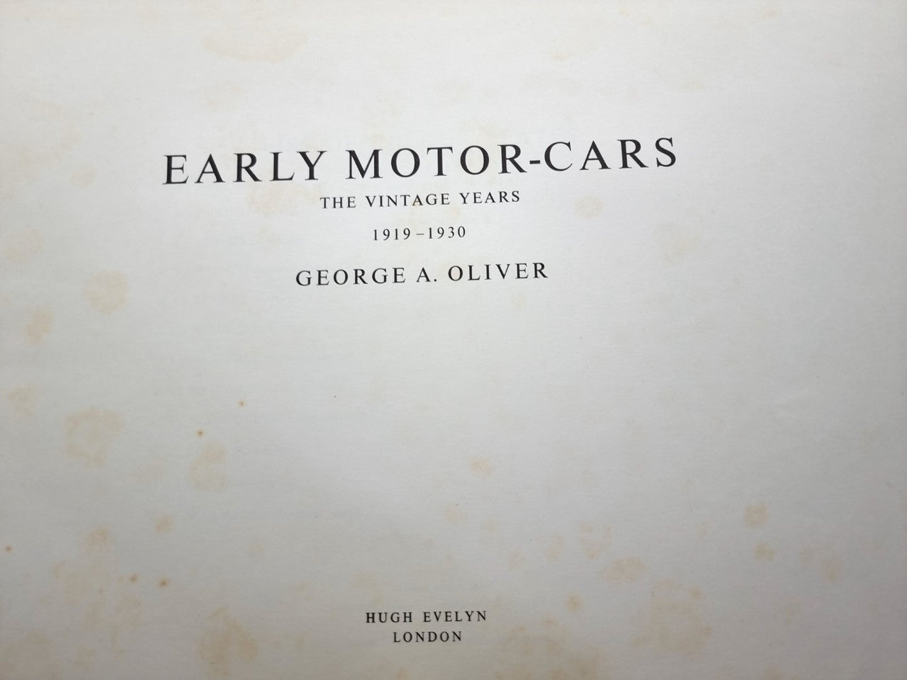 Early motor-cars title page with subtitle and author name George A. Oliver