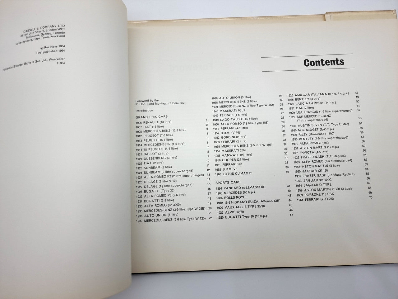 Grand Prix and Sports Cars First Edition 1964 (Rex Hays)
