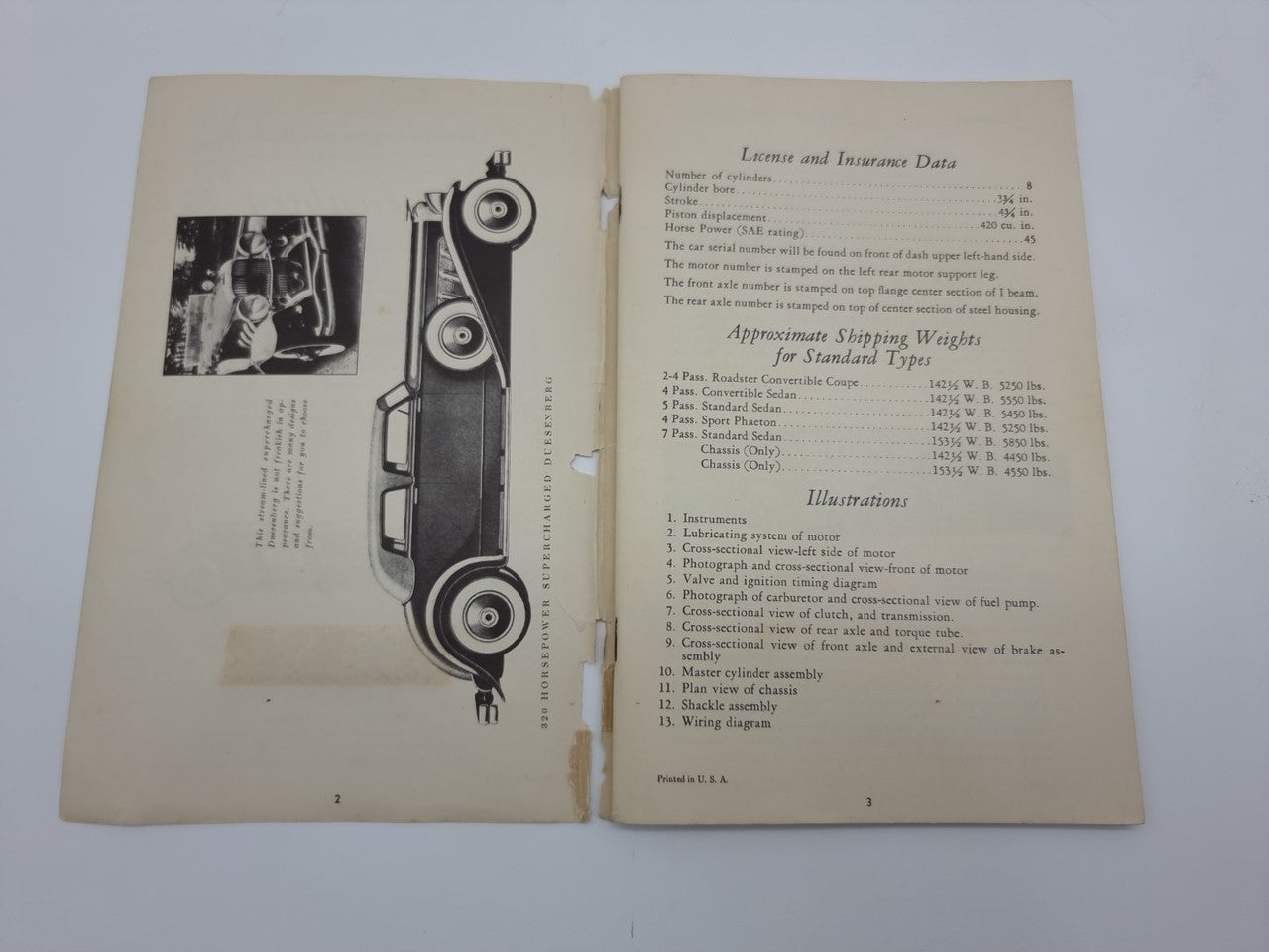 Duesenberg Model-J Owner's Instruction Book (1951 Reprint) with Catalogue (1953 Reprint)
