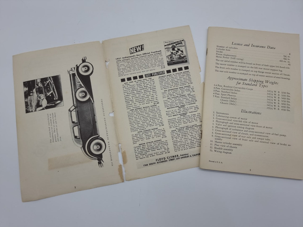 Duesenberg Model-J Owner's Instruction Book (1951 Reprint) with Catalogue (1953 Reprint)