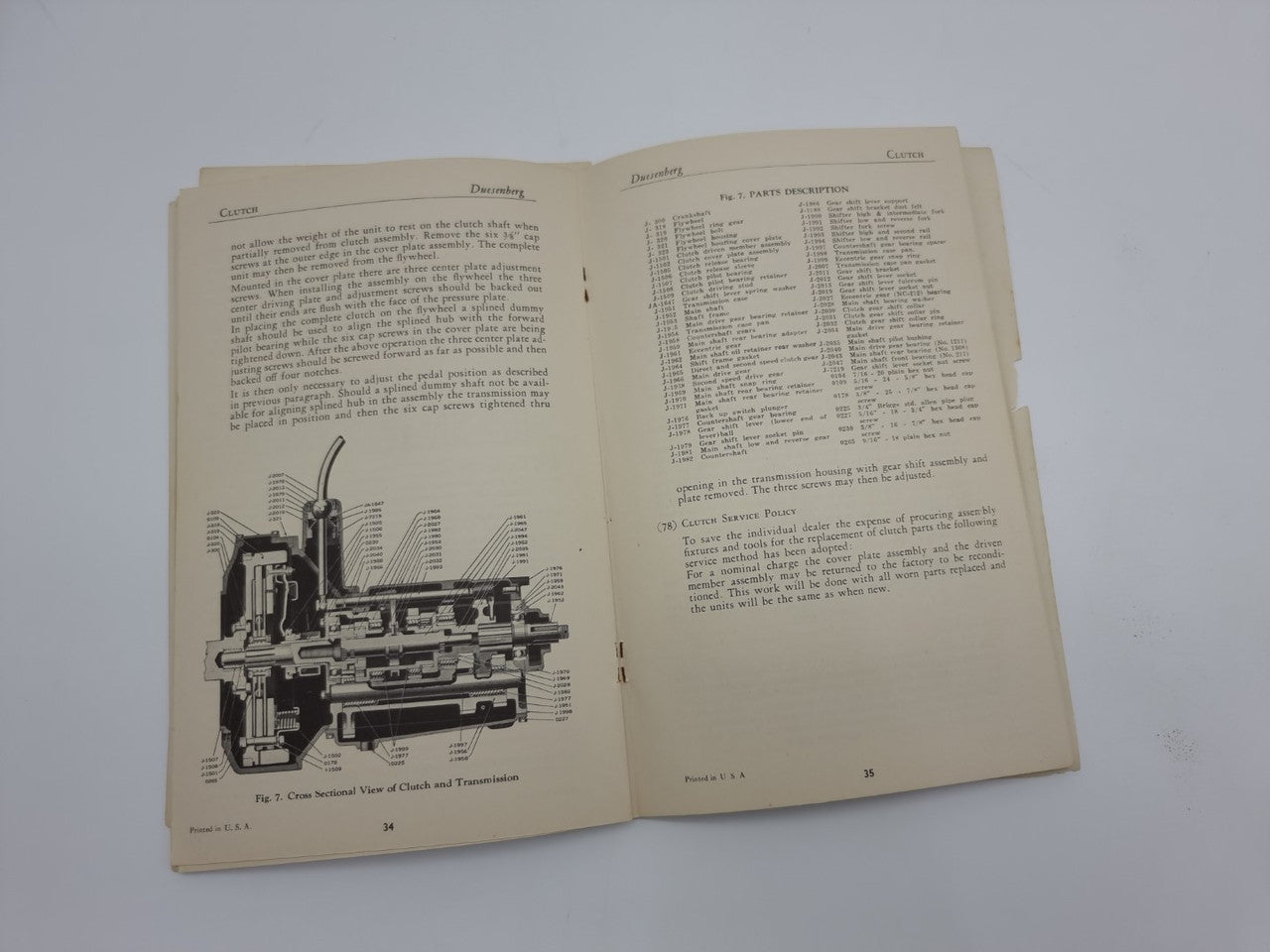 Duesenberg Model-J Owner's Instruction Book (1951 Reprint) with Catalogue (1953 Reprint)