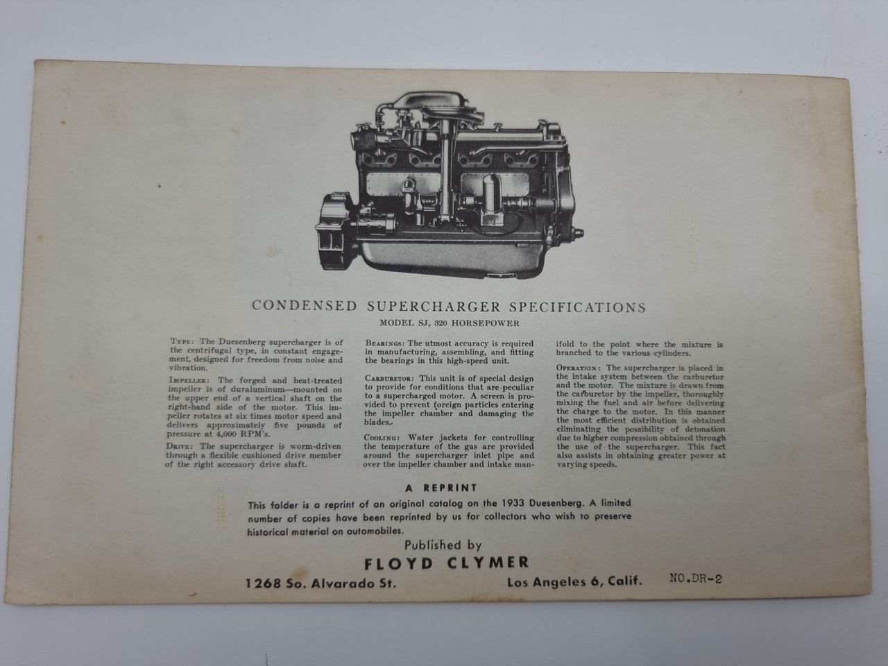 Duesenberg Model-J Owner's Instruction Book (1951 Reprint) with Catalogue (1953 Reprint)