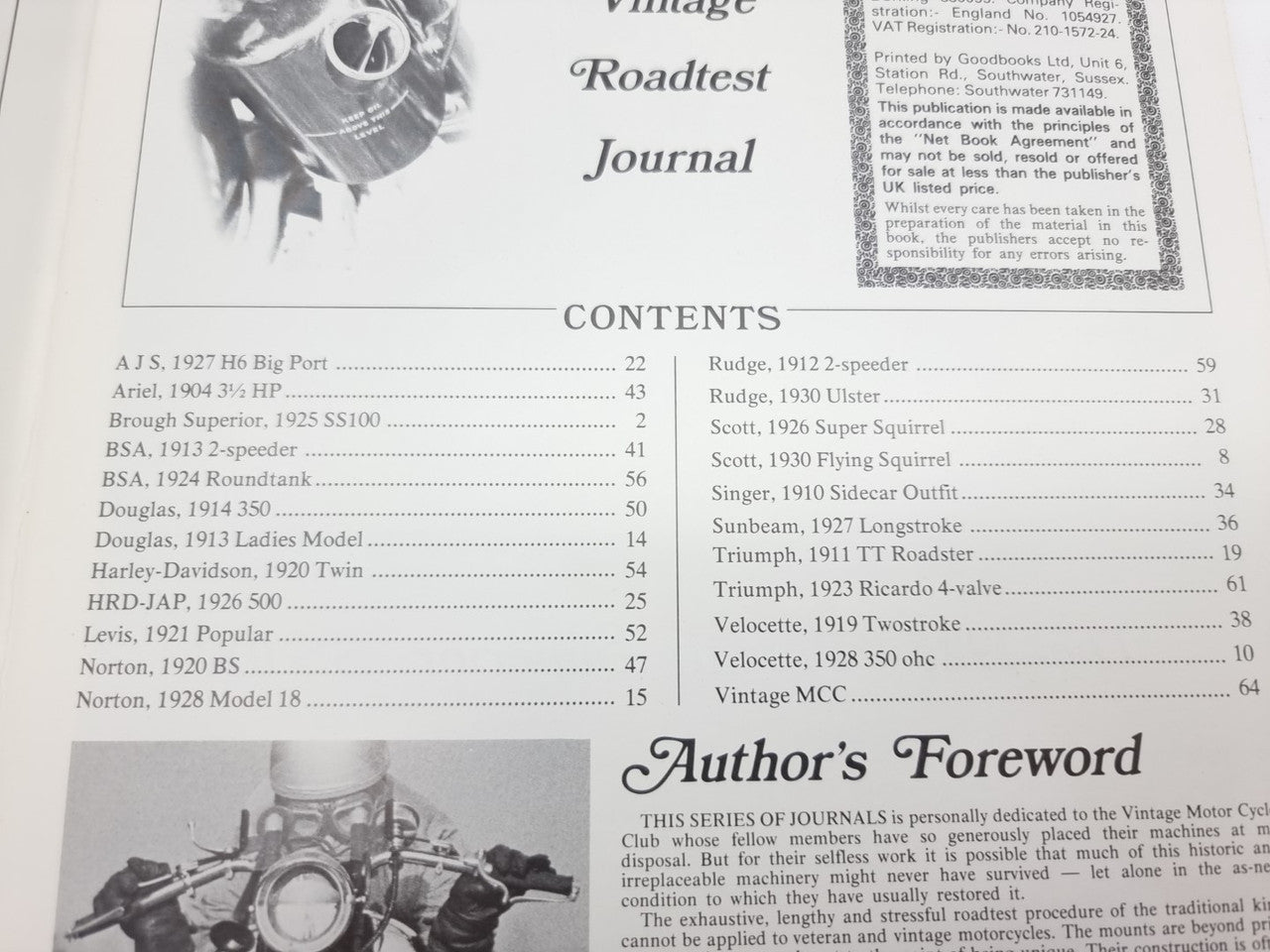 Vintage road test journal page showing CONTENTS and Author’s Foreword heading