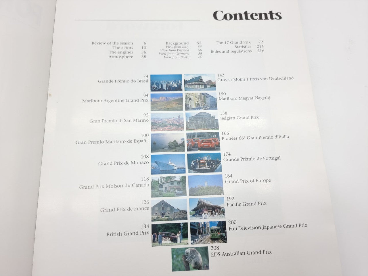 Formula 1 Yearbook 1995 contents page with race categories and page numbers