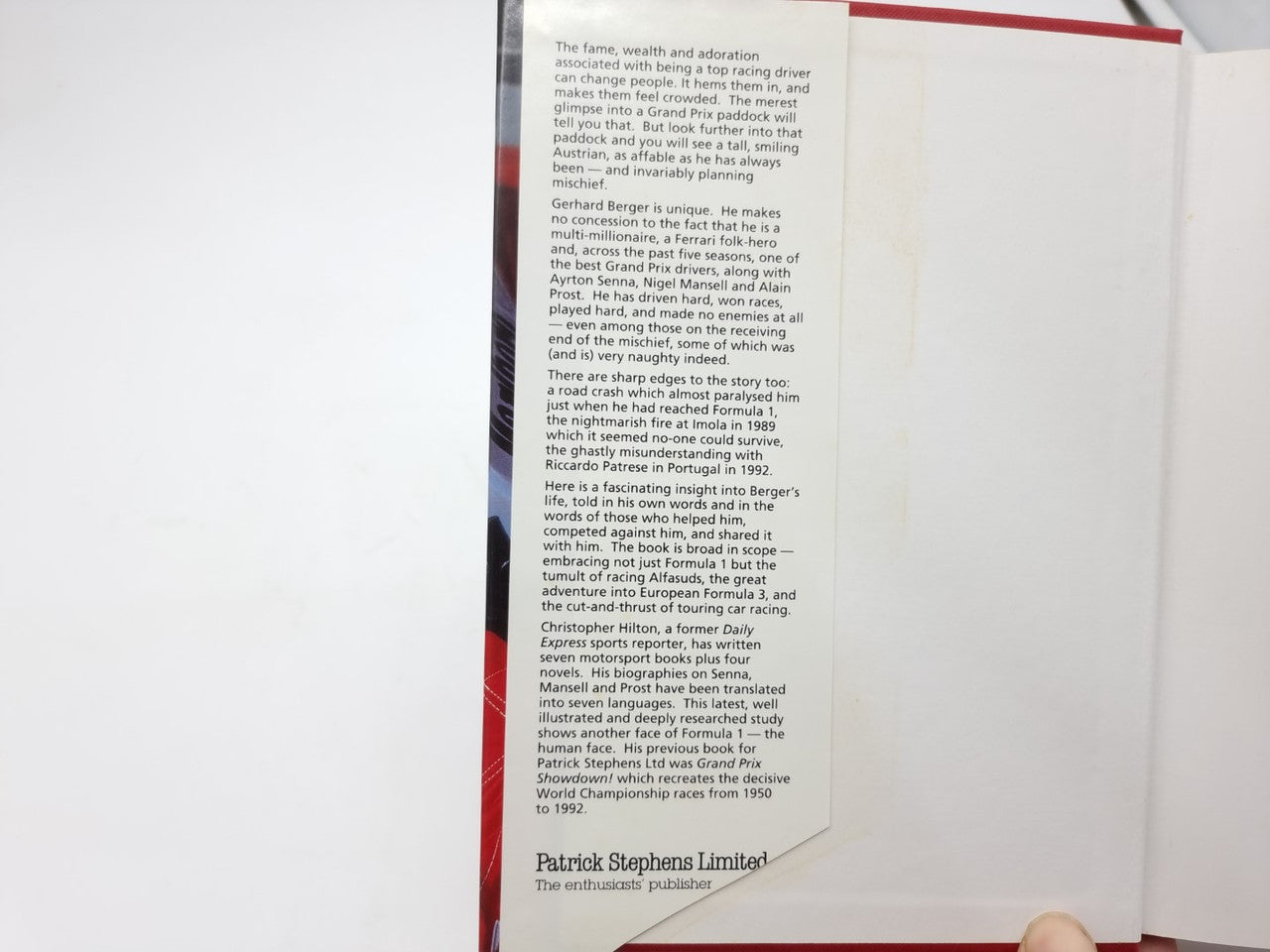 SIGNED Gerhard Berger - The Human Face of Formula 1 (Christopher Hilton, 1993)