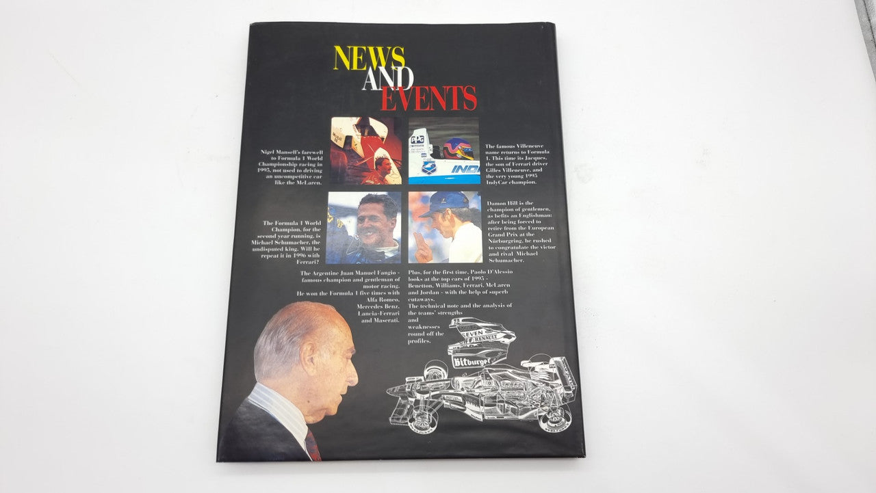 Photographic review book back cover with NEWS AND EVENTS text and driver portraits.