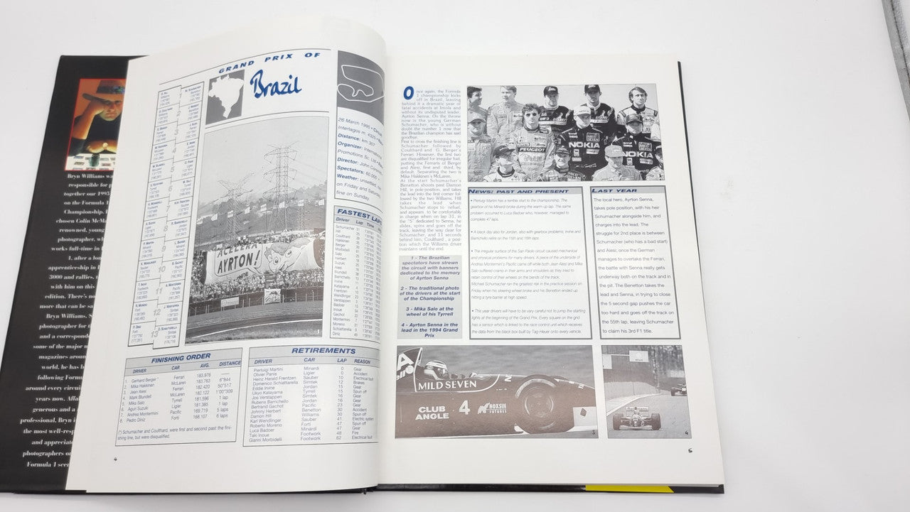 Photographic review book open pages with Brazil section and team photo layout.