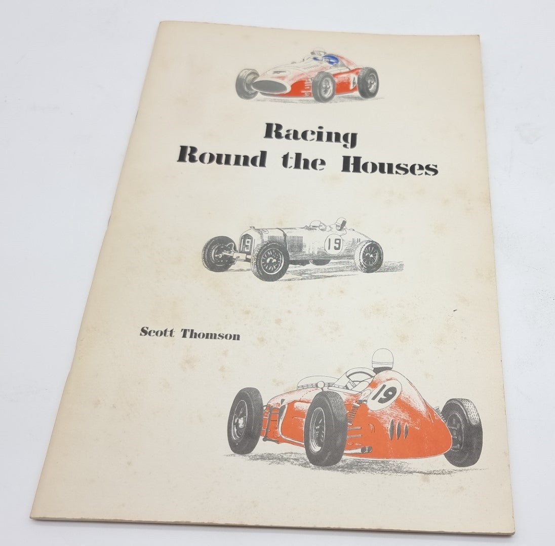Race-history book cover with vintage red and black formula race car art