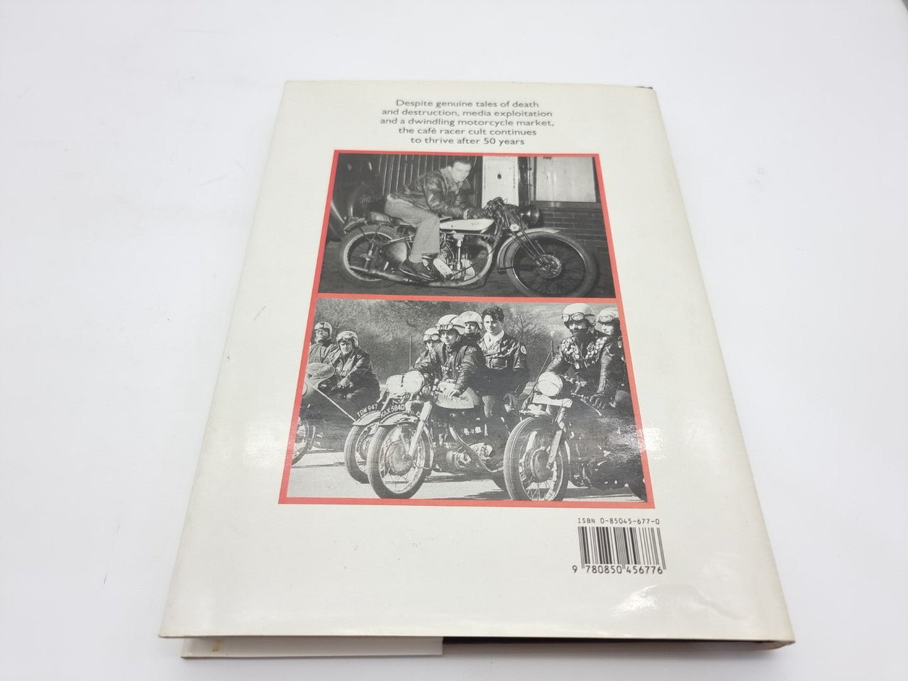 Paperback book back cover with motorcycle photo collage and barcode near bottom