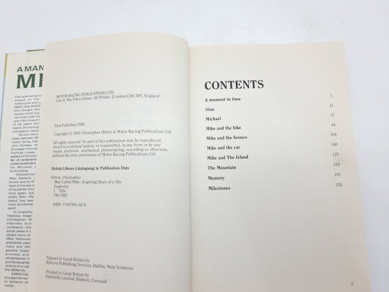 Book opened to Contents page with chapter list on the right