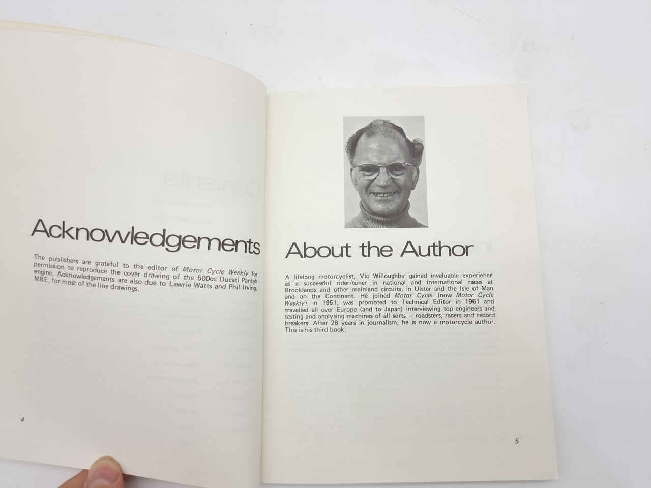 Open paperback book showing Acknowledgements and About the Author page