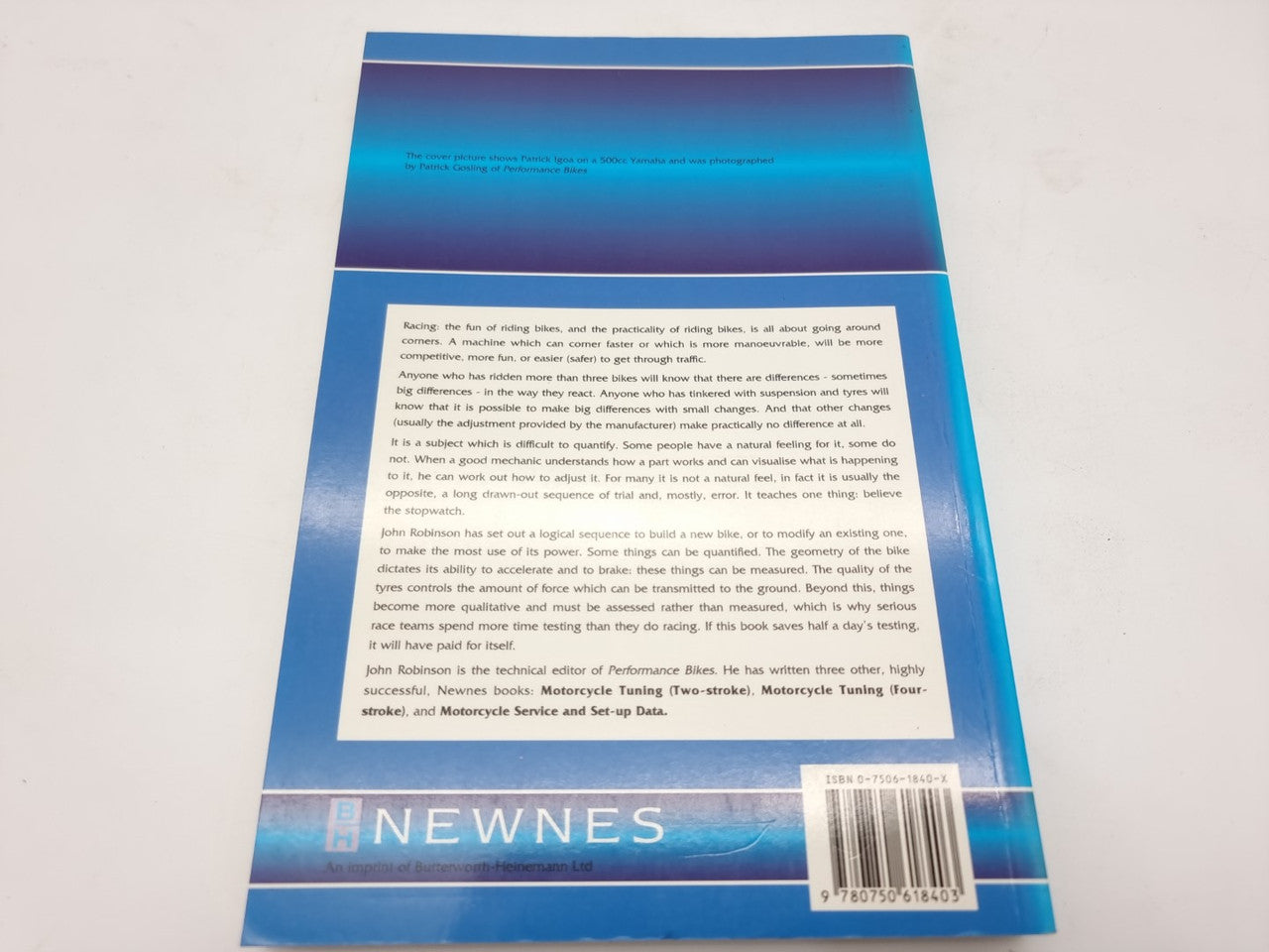 Motorcycle Tuning chassis book back cover with text blocks and barcode