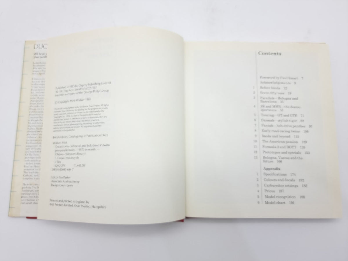 Motorcycle repair book open to contents list page with section headings