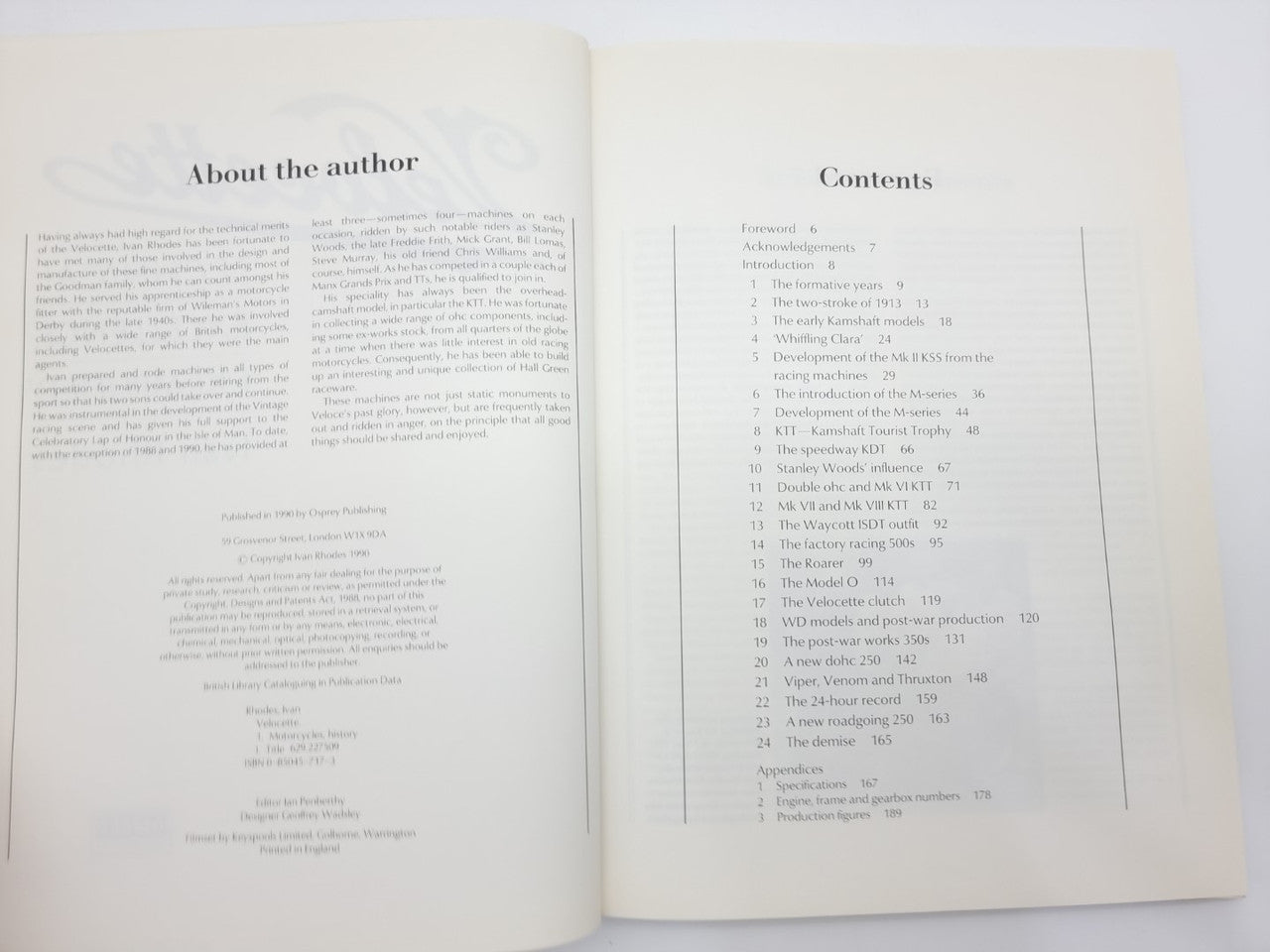 Open hardcover book with 'About the author' and 'Contents' pages
