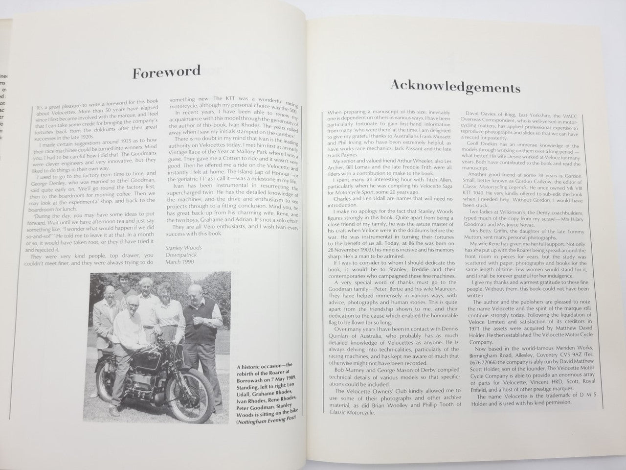 Open hardcover book with 'Foreword' and 'Acknowledgements' pages