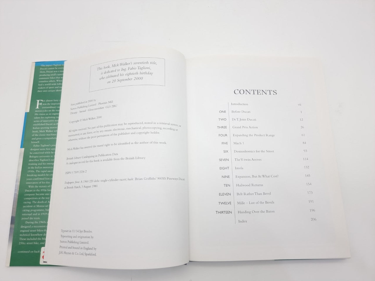 Open book pages with Contents list on right and green sidebar on left
