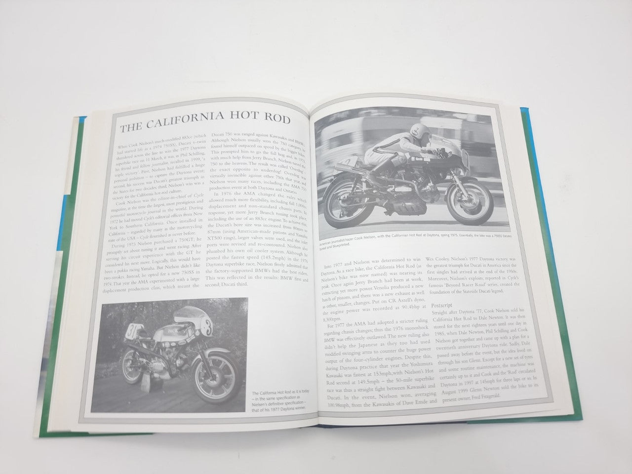 Motorcycles book opened to a spread titled California Hot Rod with motorcycle images
