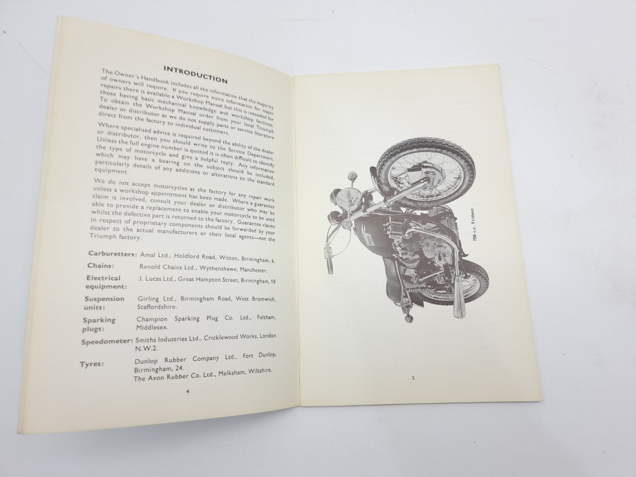 Triumph Owners Handbook for 1972 Models 750 Triple Trident T150, T150 V.
