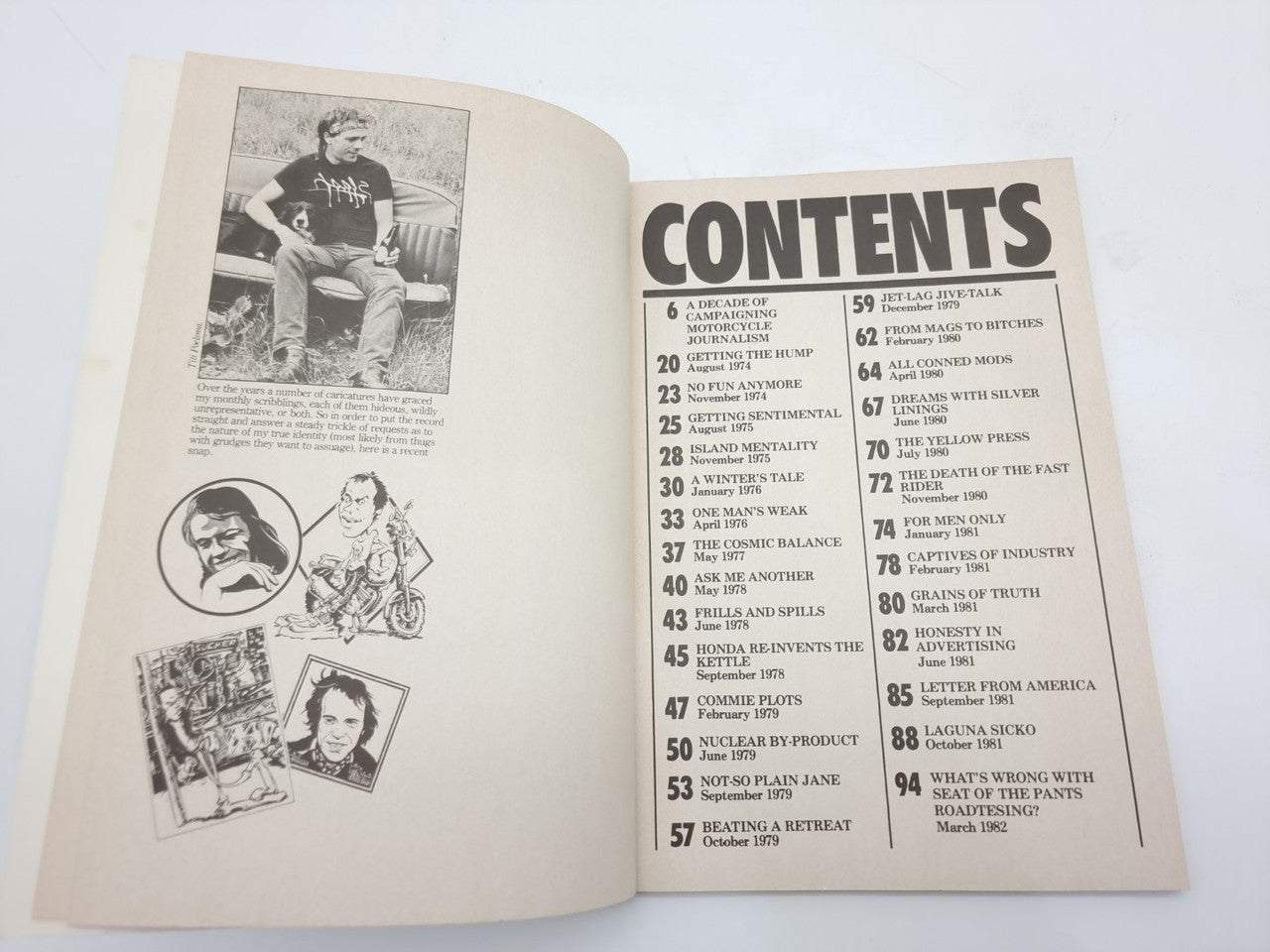Vintage paperback book, open to Contents page with numbered list and headings