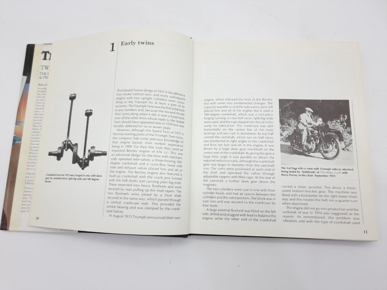 Open book page with "Early twins" heading, illustration, and printed text