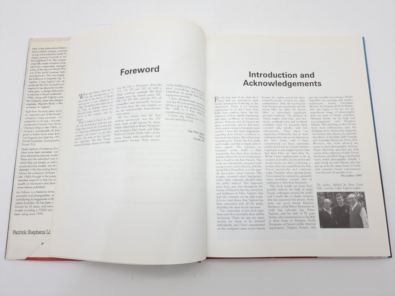 The Ducati Story open book showing Foreword and Introduction and Acknowledgements