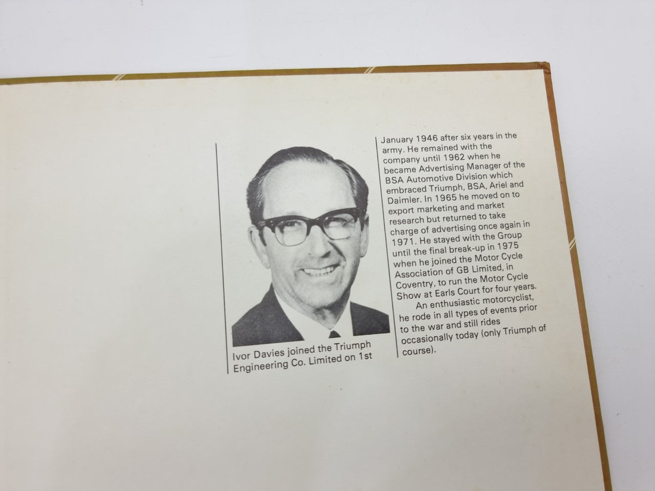 Book page with portrait of Ivor Davies and short biography text