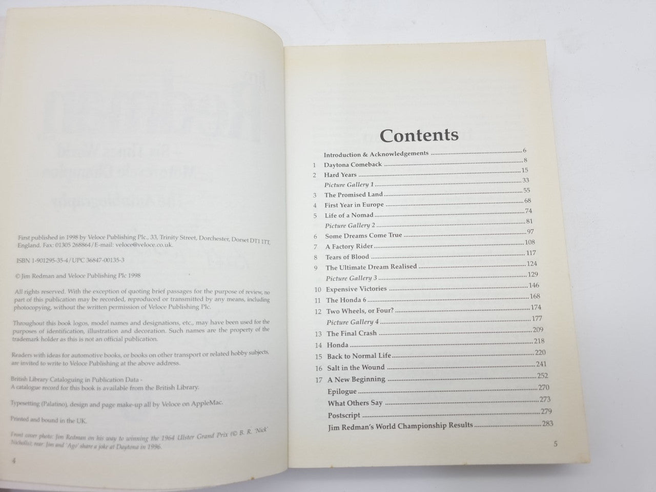 Open book spread showing the Contents list with section titles and page numbers