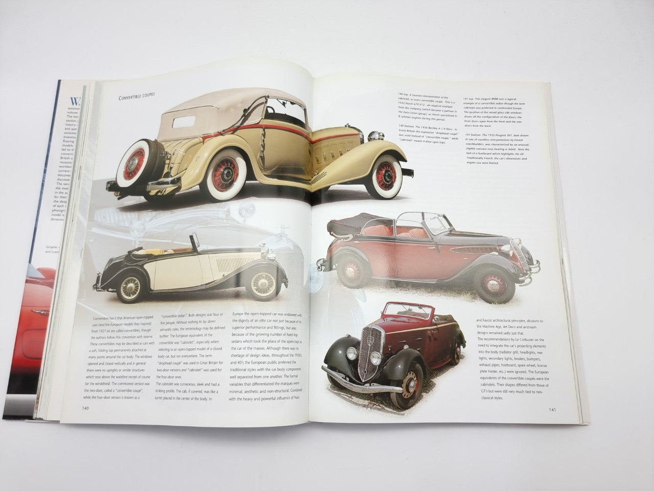 Open book spread with yellow convertible and red convertible front and side views.