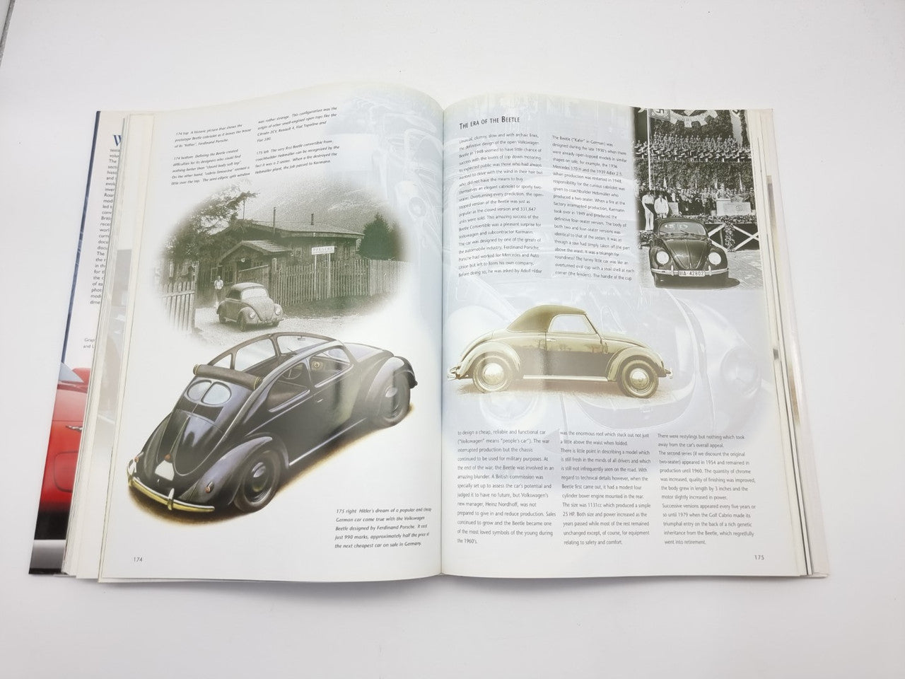 Open book spread featuring dark and light convertibles with promotional photo details.