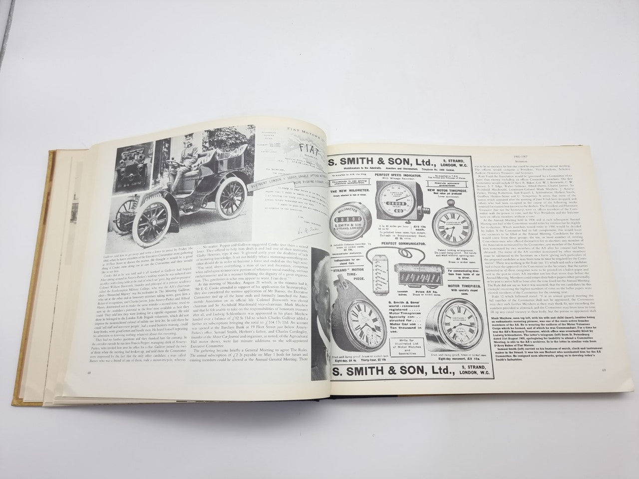 AA automobile association history book, open spread with car photo and diagrams