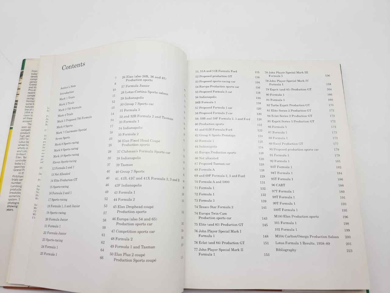 Open book showing contents list with two columns of printed headings