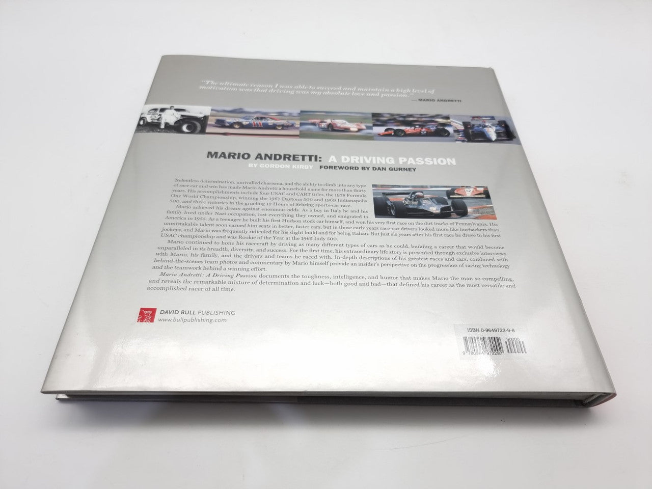 Racing book back cover with small text block and barcode near the bottom