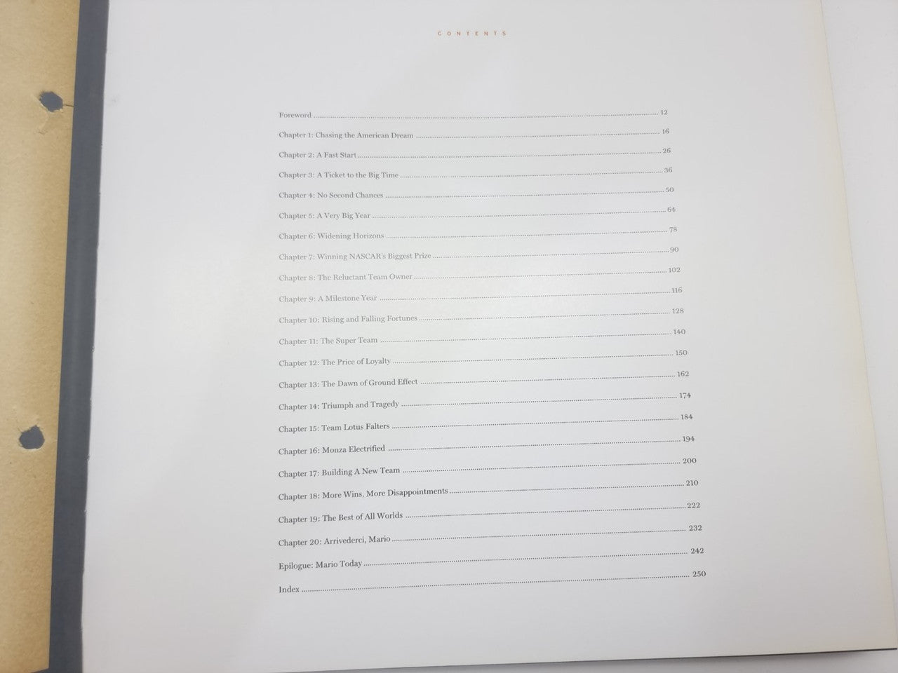 Racing book list page with chapter headings and dotted lines across the page