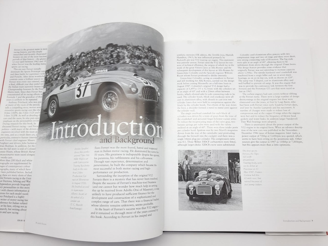 Open automotive history book with an “Introduction” page and black-and-white car images