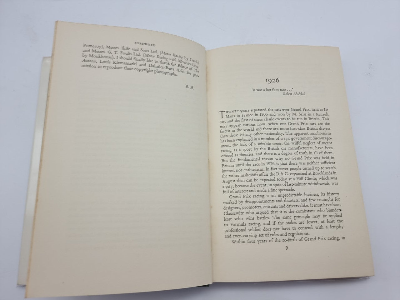 Open hardcover book showing a "1926" page heading and paragraph text